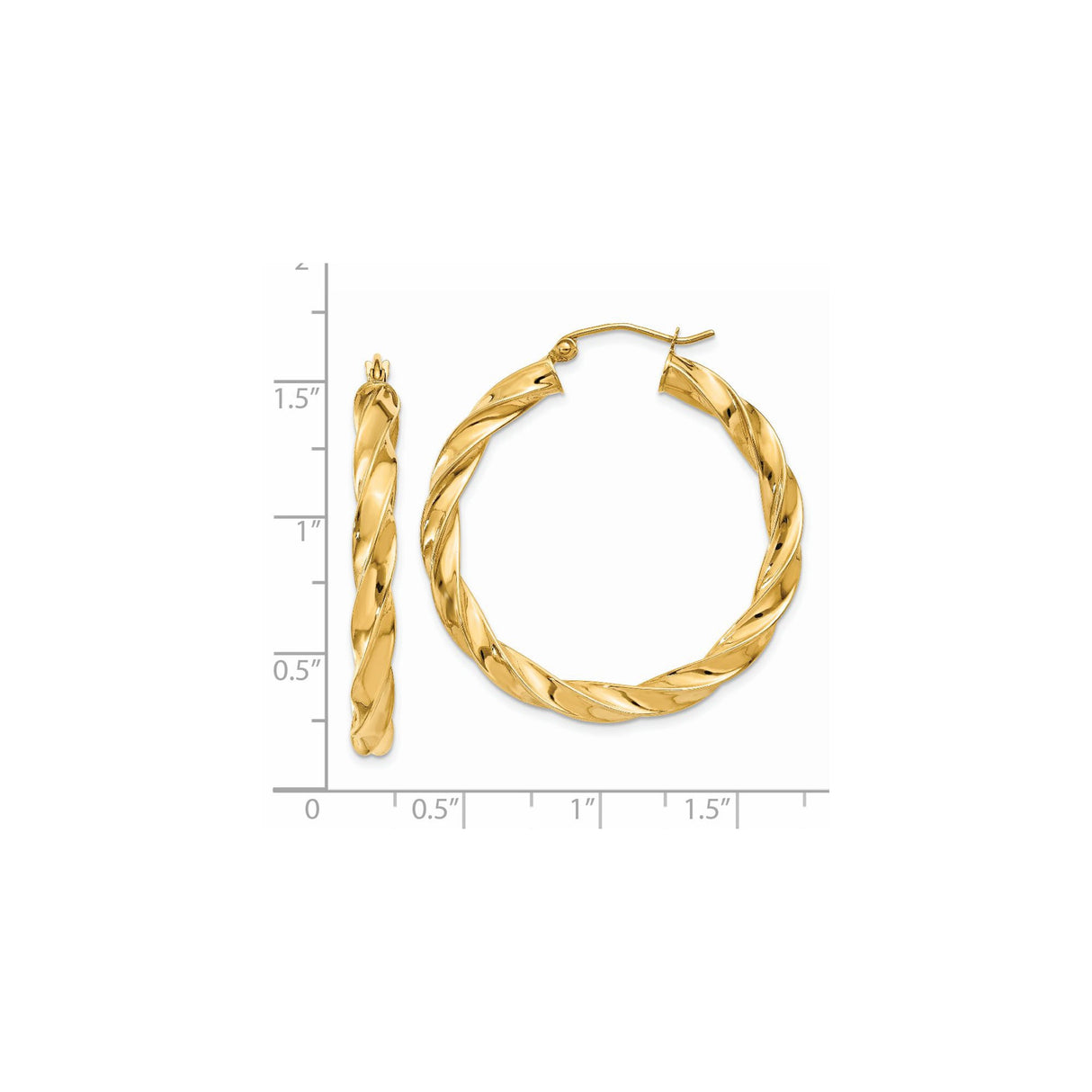 14k Yellow Gold Hoop Earrings, Twisted Bold Textured Design with High Polish Finish