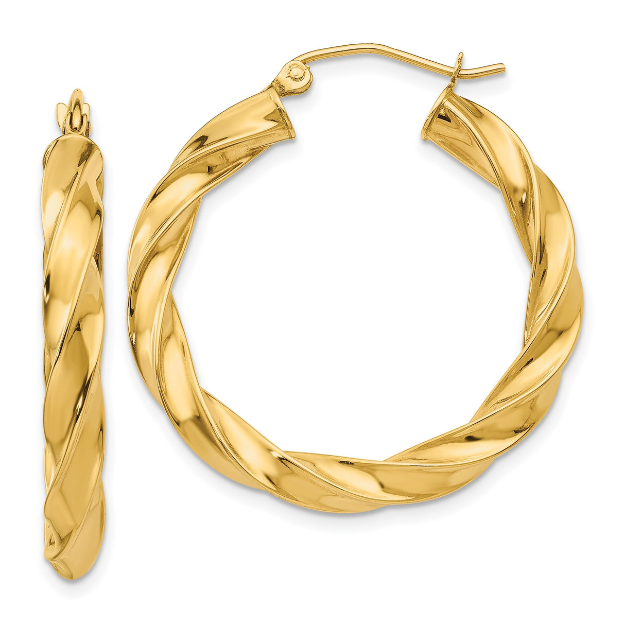 14k Yellow Gold Twisted Hoop Earrings, Bold Rope Twist Design, Lightweight Statement Hoops