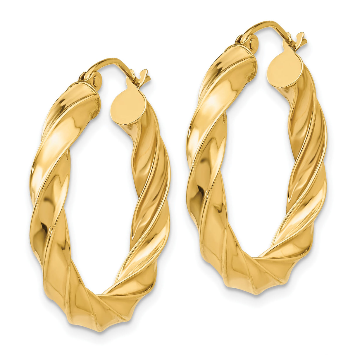 14k Yellow Gold Hoop Earrings, Twisted Braided Design, Lightweight Polished Style for Women