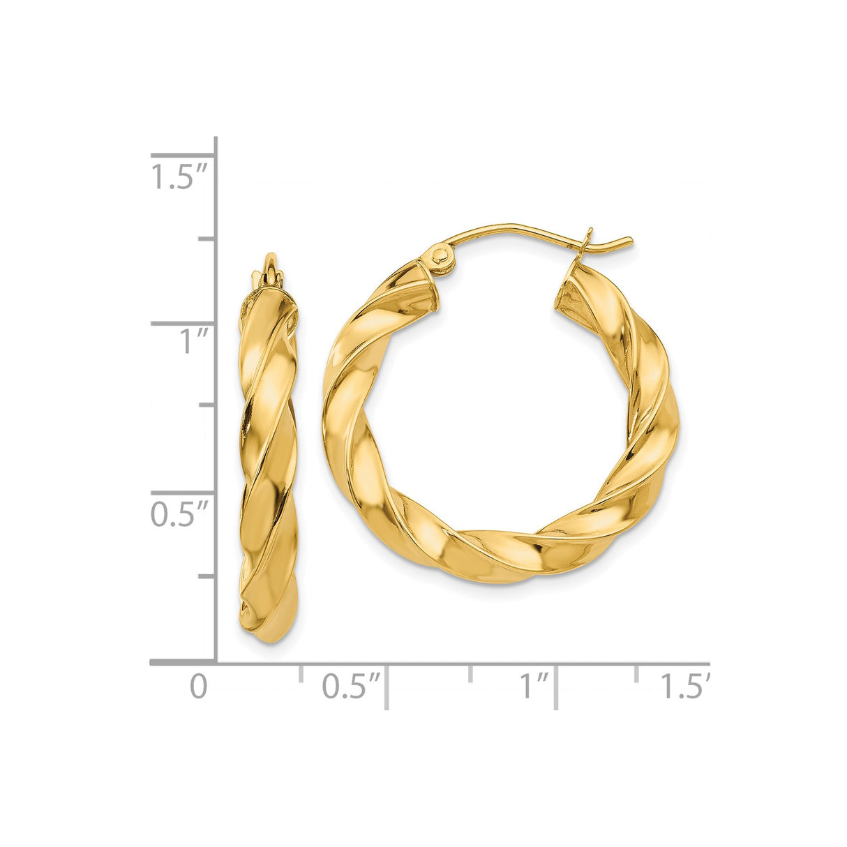 14k Yellow Gold Hoop Earrings, Twisted Braided Design, Lightweight Polished Style for Women