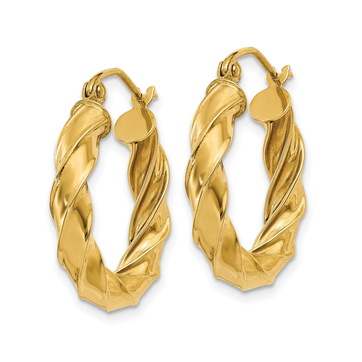 14k Yellow Gold Hoop Earrings, Twisted Braided Design, Polished Finish for Women