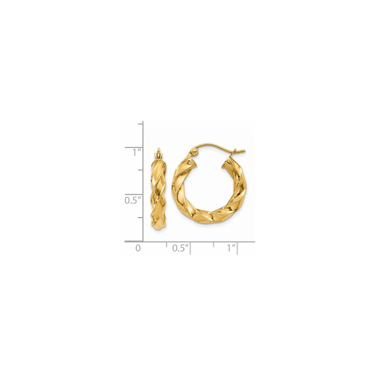 14k Yellow Gold Hoop Earrings, Twisted Braided Design, Polished Finish for Women