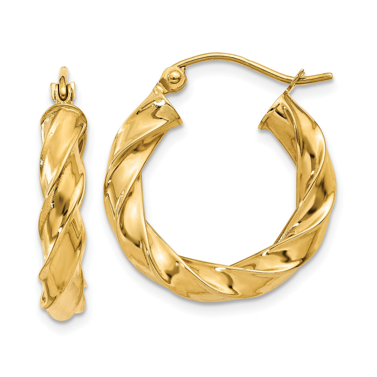 14k Yellow Gold Hoop Earrings, Twisted Braided Design, Polished Finish for Women