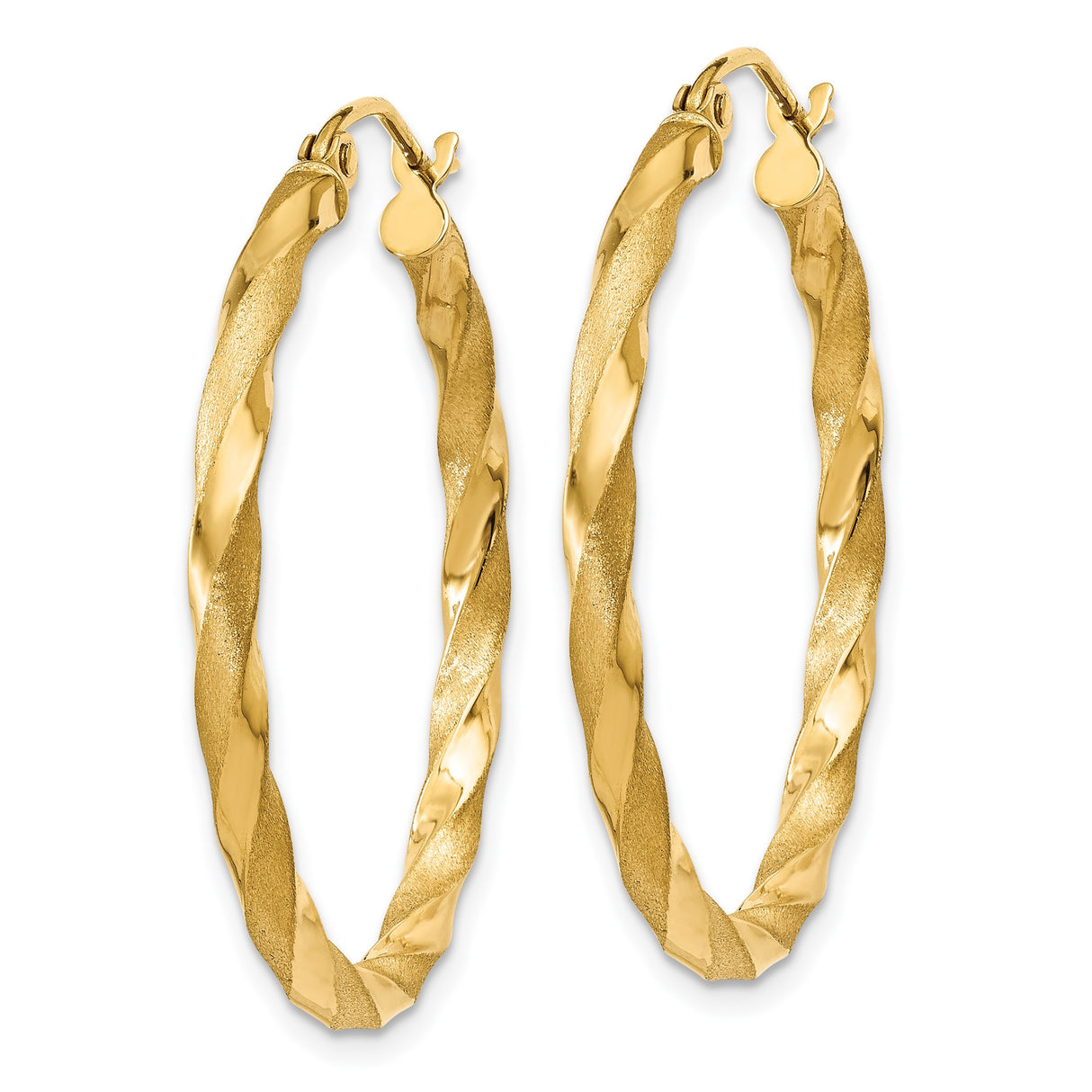 14k Yellow Gold Twisted Hoop Earrings, Polished and Textured Finish, Medium Classic Style