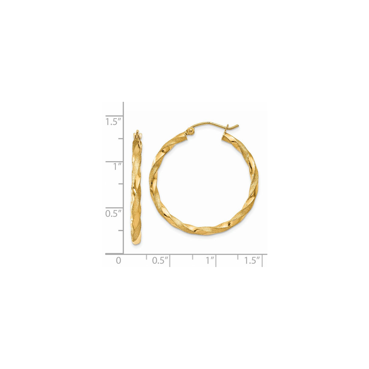 14k Yellow Gold Twisted Hoop Earrings, Polished and Textured Finish, Medium Classic Style
