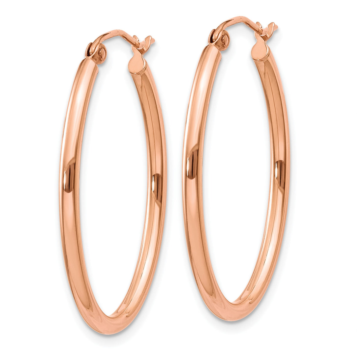 14k Rose Gold Oval Hoop Earrings, Polished Minimalist Hinged Hoops for Women