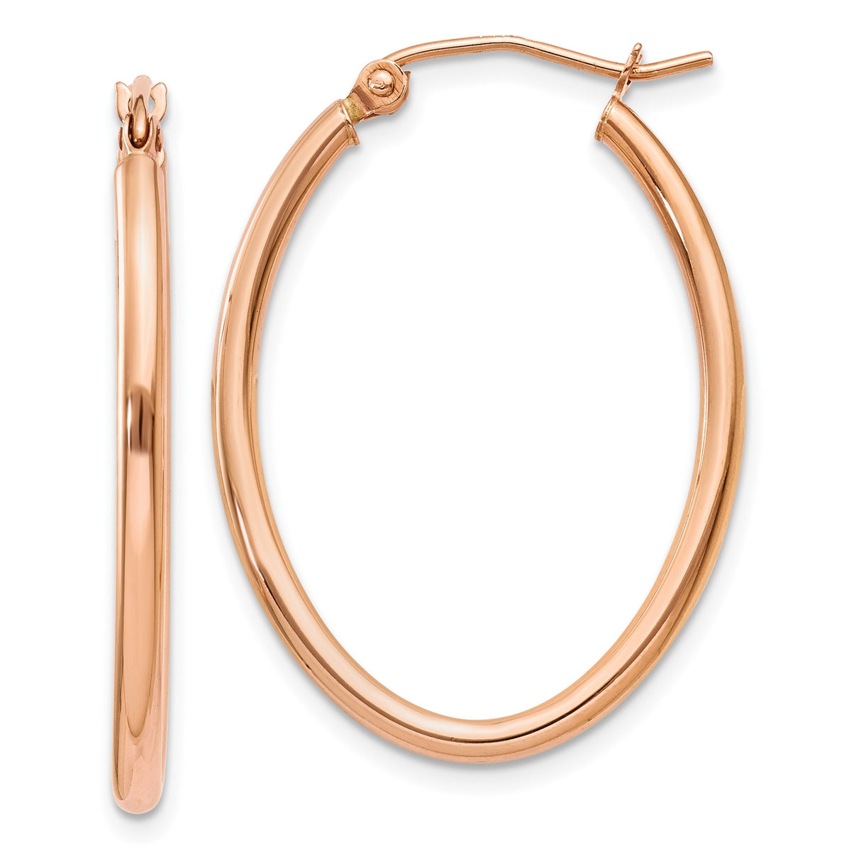 14k Rose Gold Oval Hoop Earrings, Polished Minimalist Hinged Hoops for Women