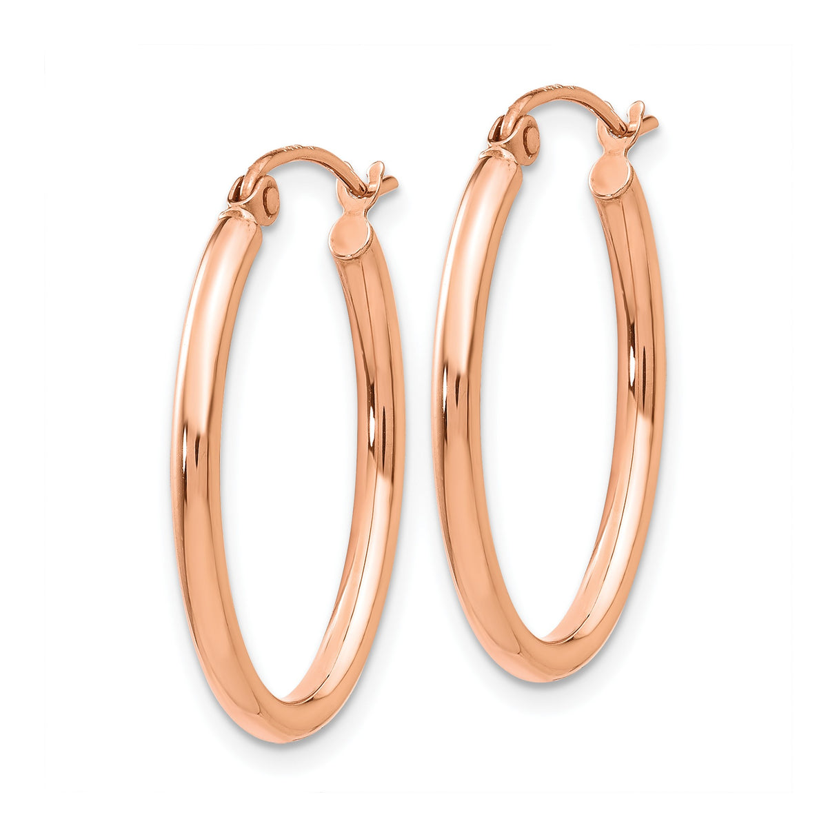 14k Rose Gold Oval Hoop Earrings, Hinged Closure, Polished Minimalist Design, Medium Size