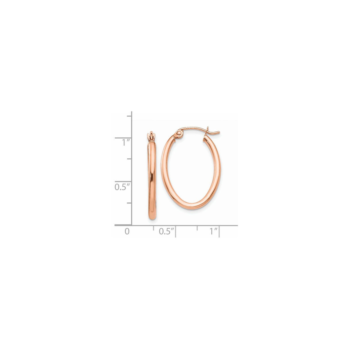 14k Rose Gold Oval Hoop Earrings, Hinged Closure, Polished Minimalist Design, Medium Size