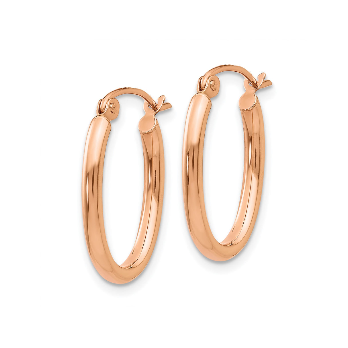 14k Rose Gold Oval Hoop Earrings, Polished Finish, Minimalist Lightweight Design for Women