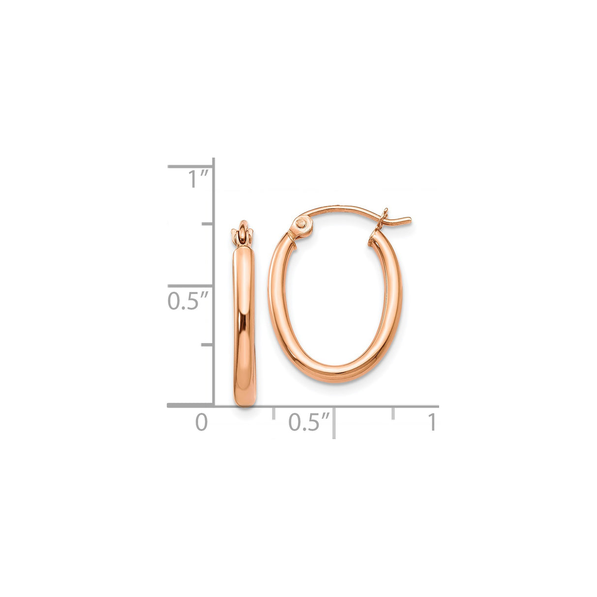 14k Rose Gold Oval Hoop Earrings, Polished Finish, Minimalist Lightweight Design for Women