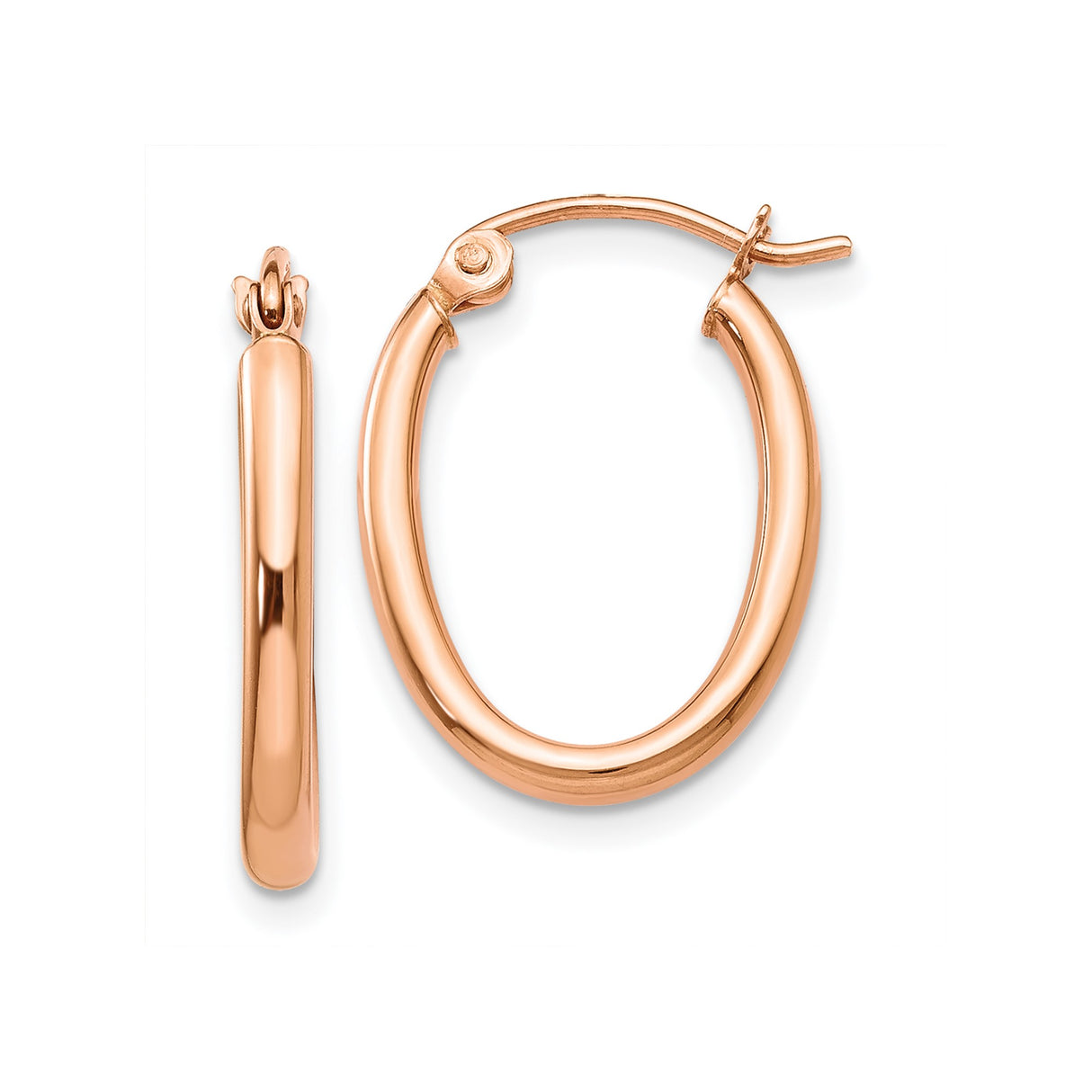 14k Rose Gold Oval Hoop Earrings, Polished Finish, Minimalist Lightweight Design for Women