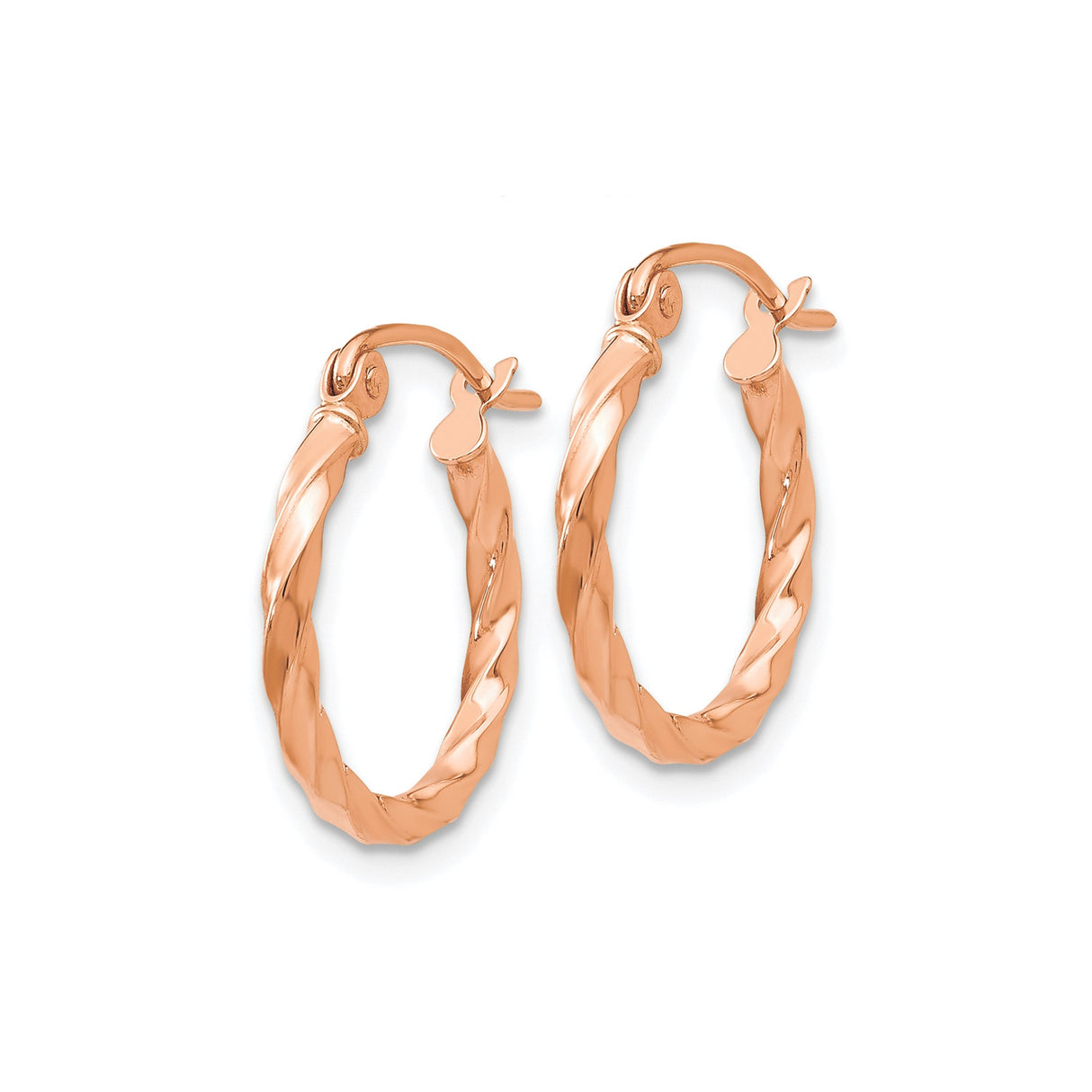 14k Rose Gold Twisted Hoop Earrings, Lightweight Braided Polished Classic Hoops for Women