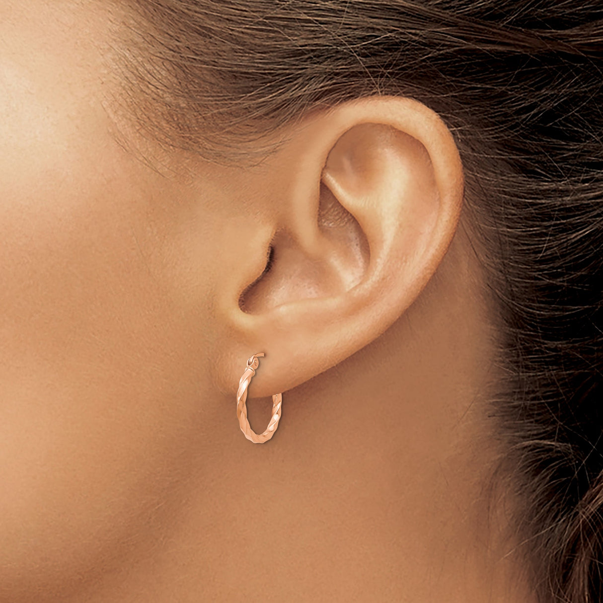 14k Rose Gold Twisted Hoop Earrings, Lightweight Braided Polished Classic Hoops for Women