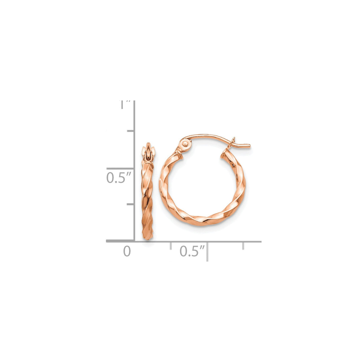 14k Rose Gold Twisted Hoop Earrings, Lightweight Braided Polished Classic Hoops for Women
