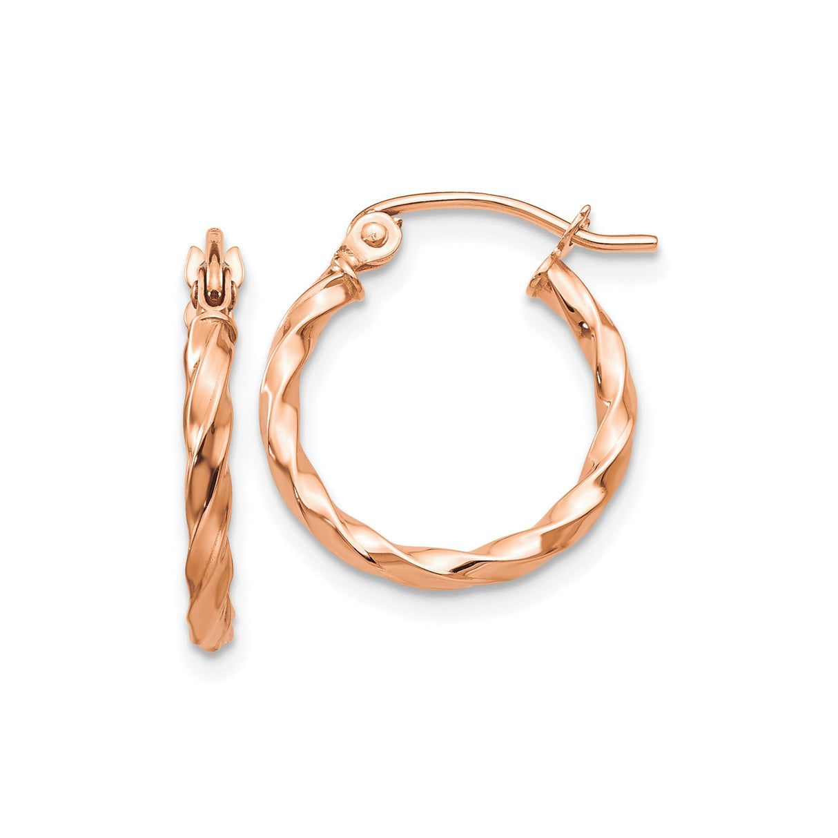 14k Rose Gold Twisted Hoop Earrings, Lightweight Braided Polished Classic Hoops for Women