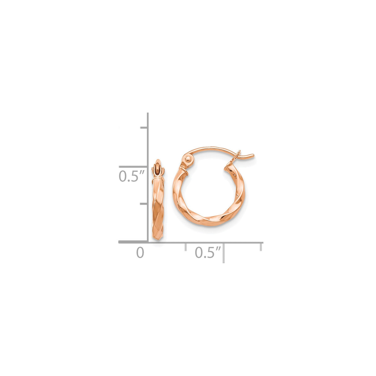 14k Rose Gold Twisted Hoop Earrings, Polished Minimalist Design, Lightweight Round Style