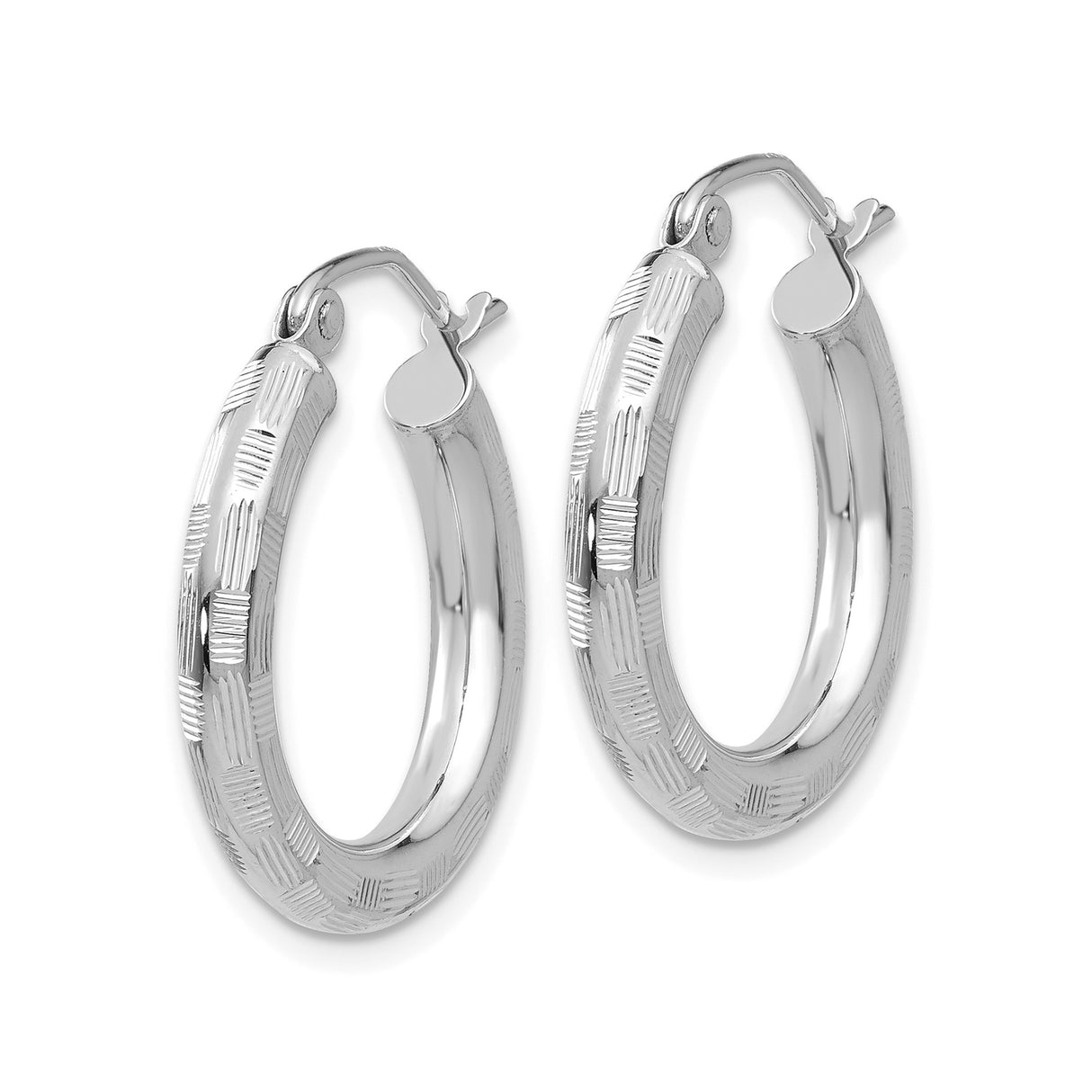 14k White Gold Hoop Earrings with Textured Design and Latch Back Closure