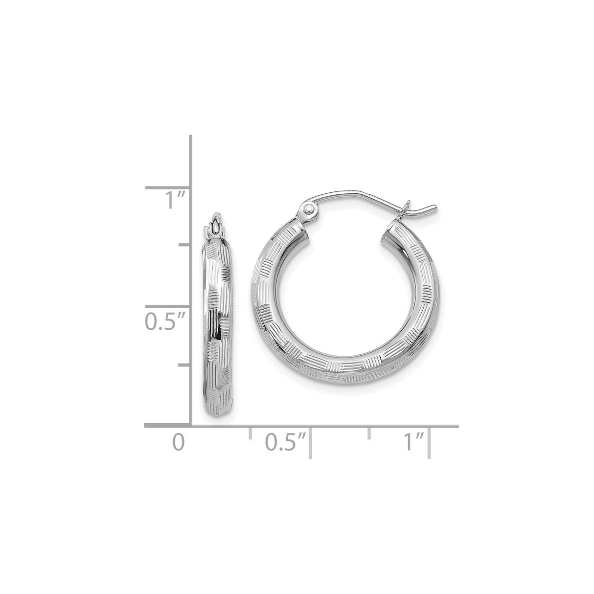 14k White Gold Hoop Earrings with Textured Design and Latch Back Closure