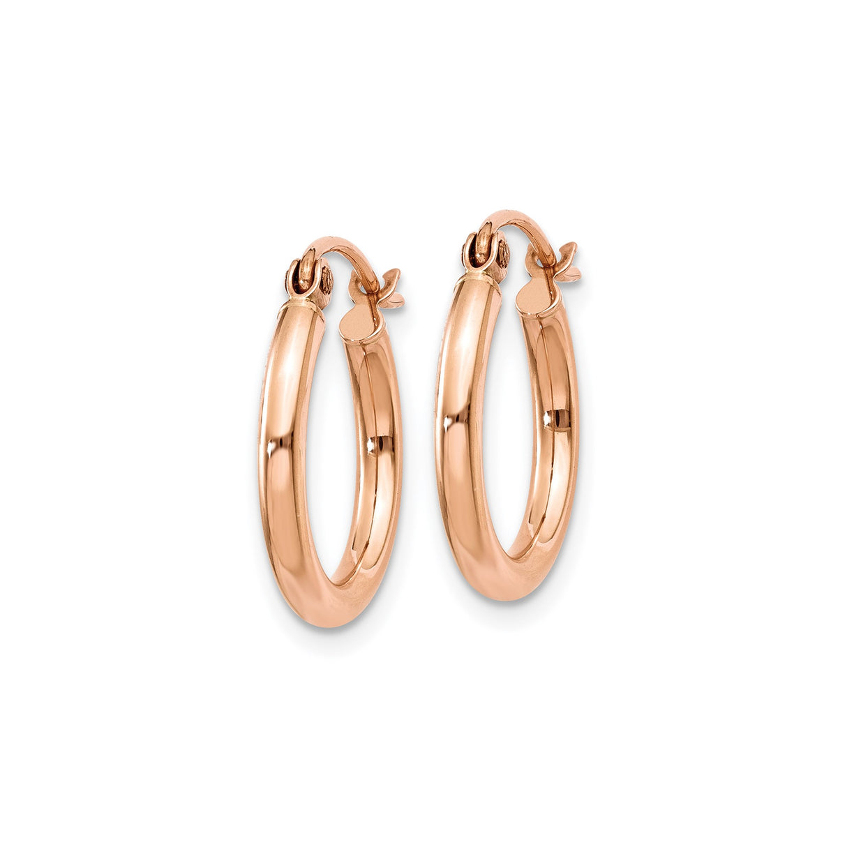 14k Rose Gold Hoop Earrings, Smooth Finish Medium Hoops with Latch Back, Lightweight Everyday Jewelry