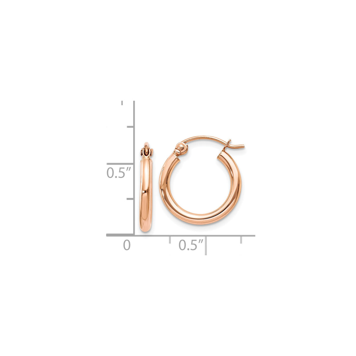 14k Rose Gold Hoop Earrings, Smooth Finish Medium Hoops with Latch Back, Lightweight Everyday Jewelry