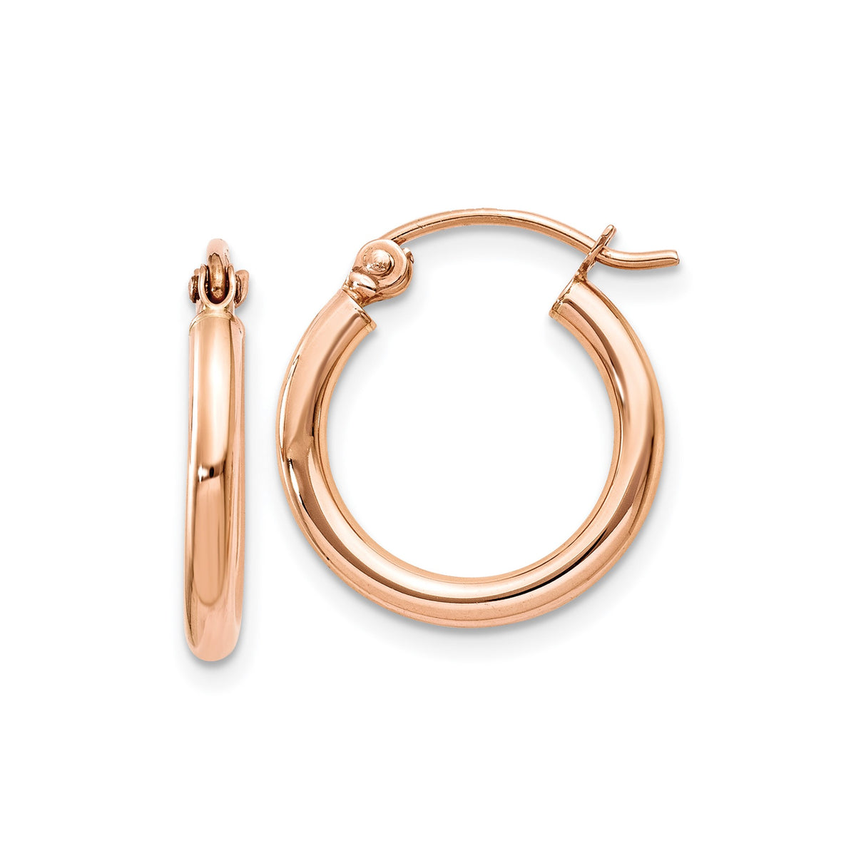14k Rose Gold Hoop Earrings, Smooth Finish Medium Hoops with Latch Back, Lightweight Everyday Jewelry