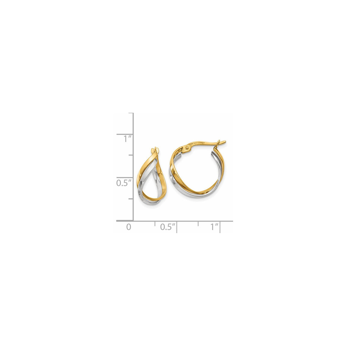 14k Two-Tone Gold Twisted Teardrop Hoop Earrings with Crossover Design for Women