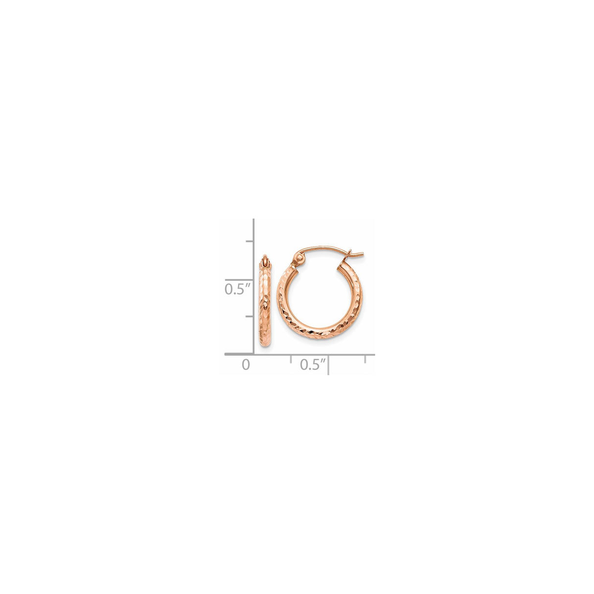 14k Rose Gold Hoop Earrings with Diamond Cut Textured Finish, Lightweight Round Design