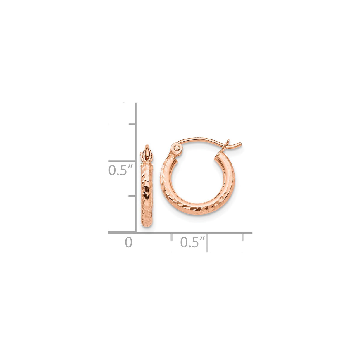 14k Rose Gold Hoop Earrings with Hammered Finish, Lightweight Classic Style for Women