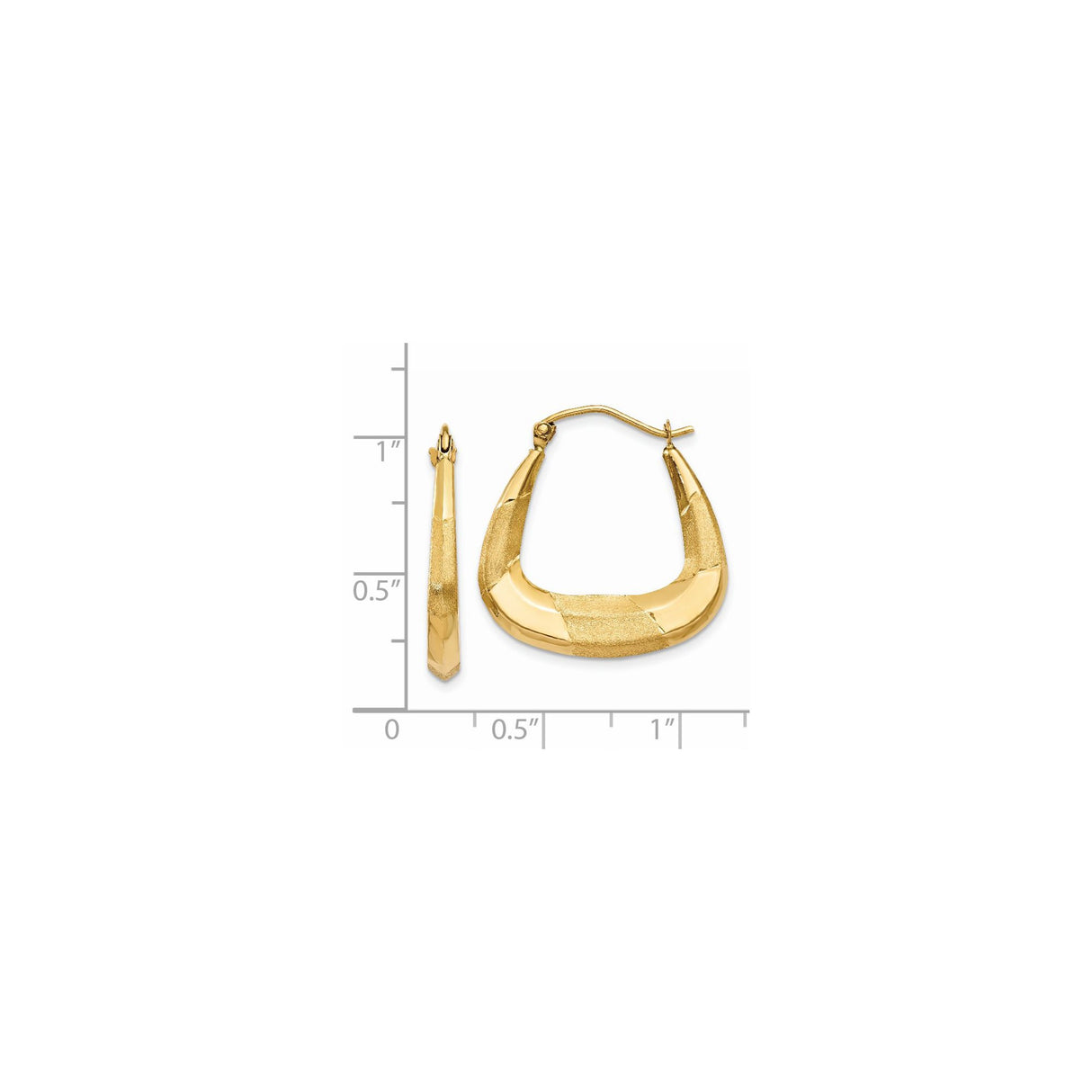 14k Yellow Gold Hoop Earrings, Twisted Geometric Design with Diamond Cut and Satin Finish