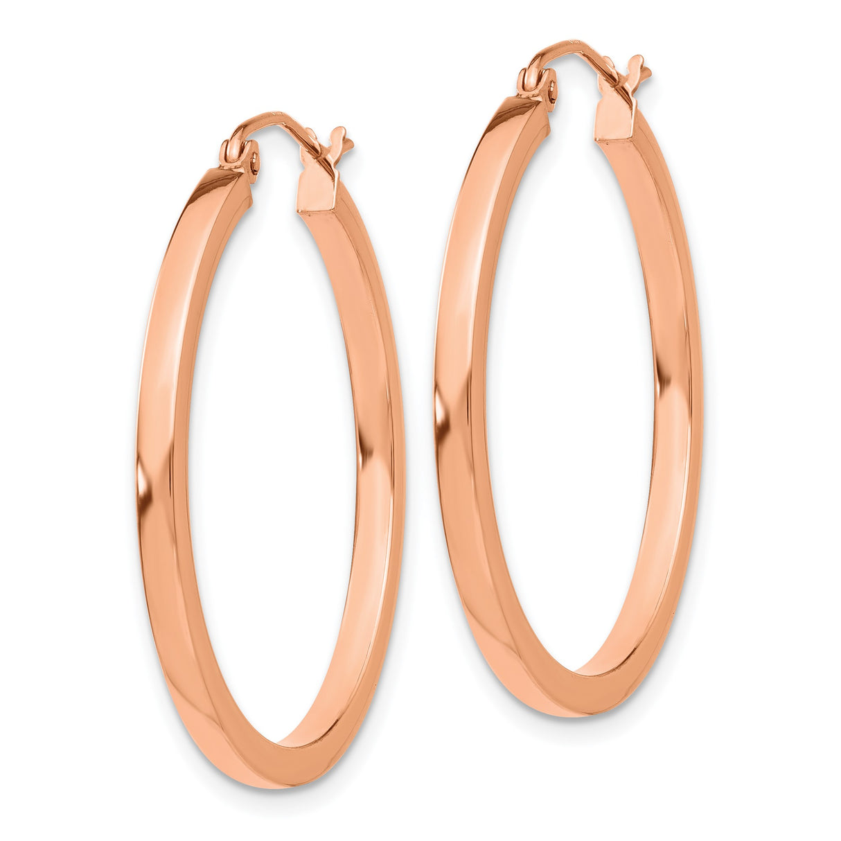 14k Rose Gold Hoop Earrings, Polished Finish, Medium Size, Latch Back, Lightweight for Women