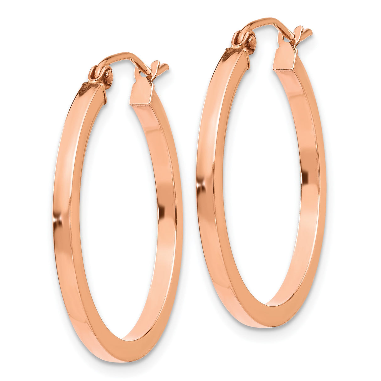 14k Rose Gold Hoop Earrings, Polished Round Lightweight Minimalist Design for Women