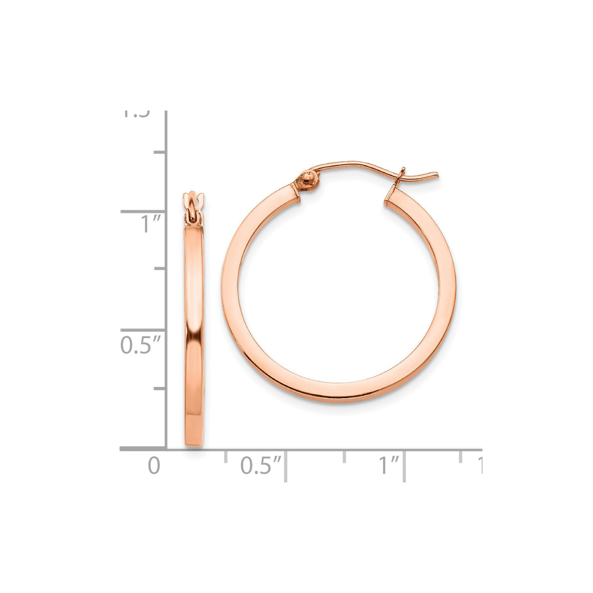 14k Rose Gold Hoop Earrings, Polished Round Lightweight Minimalist Design for Women