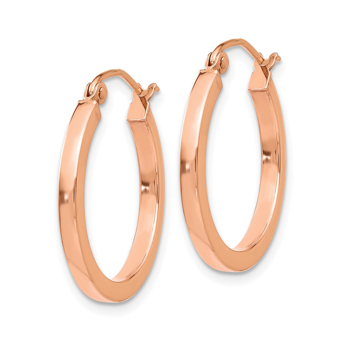 14k Rose Gold Hoop Earrings, Thin Polished Round Hoops with Hinged Clasp, Minimalist Style