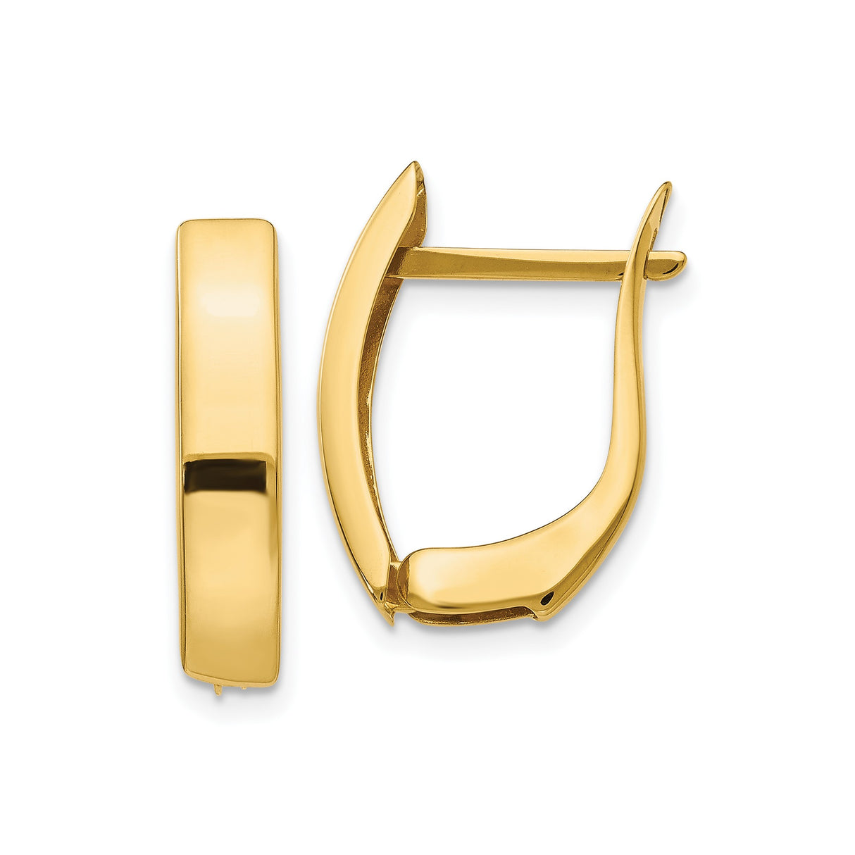 14k Yellow Gold Hoop Earrings, Polished Hinged Hoops, Sleek Minimalist Medium Size Design