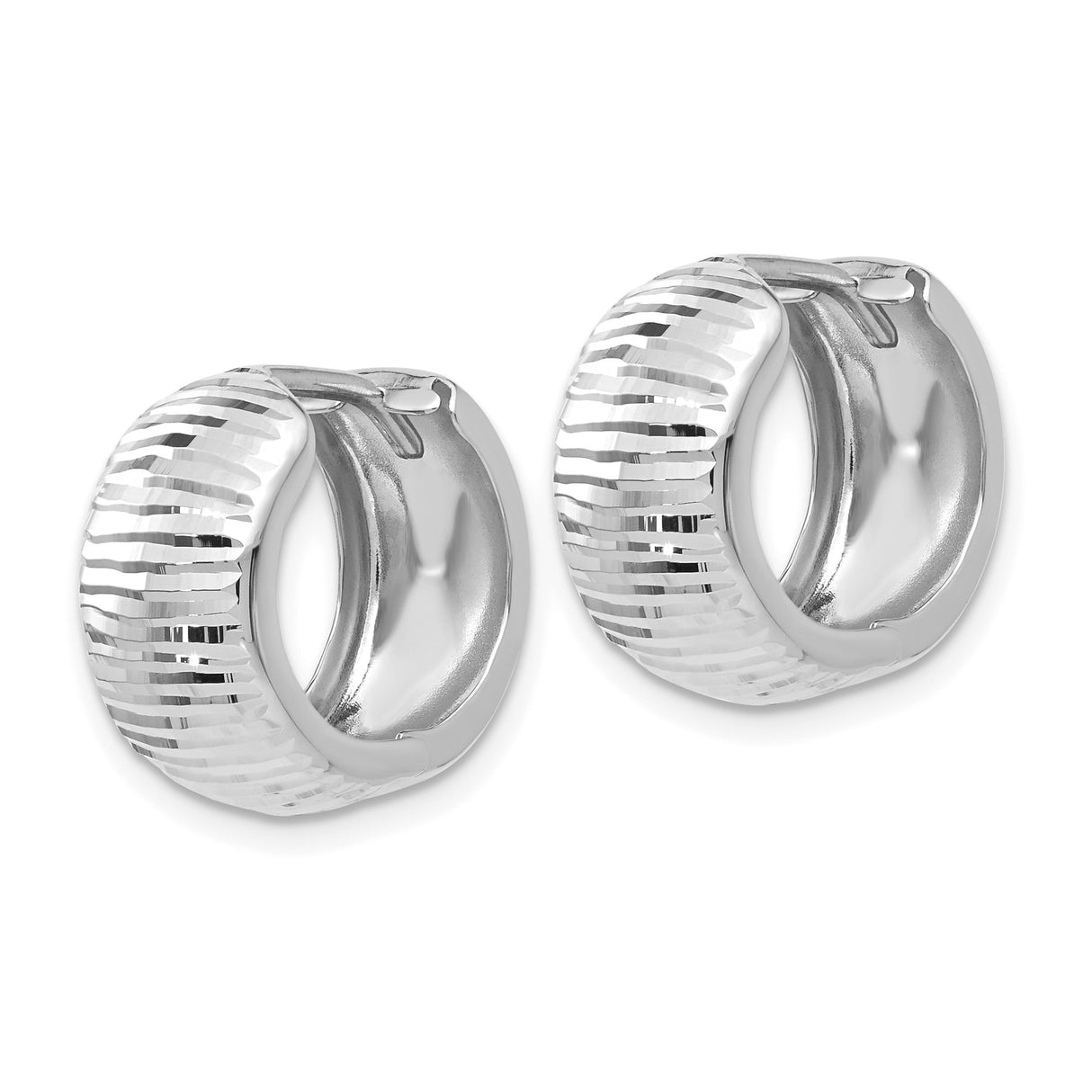 14k White Gold Hoop Earrings with Textured Design and Polished Finish