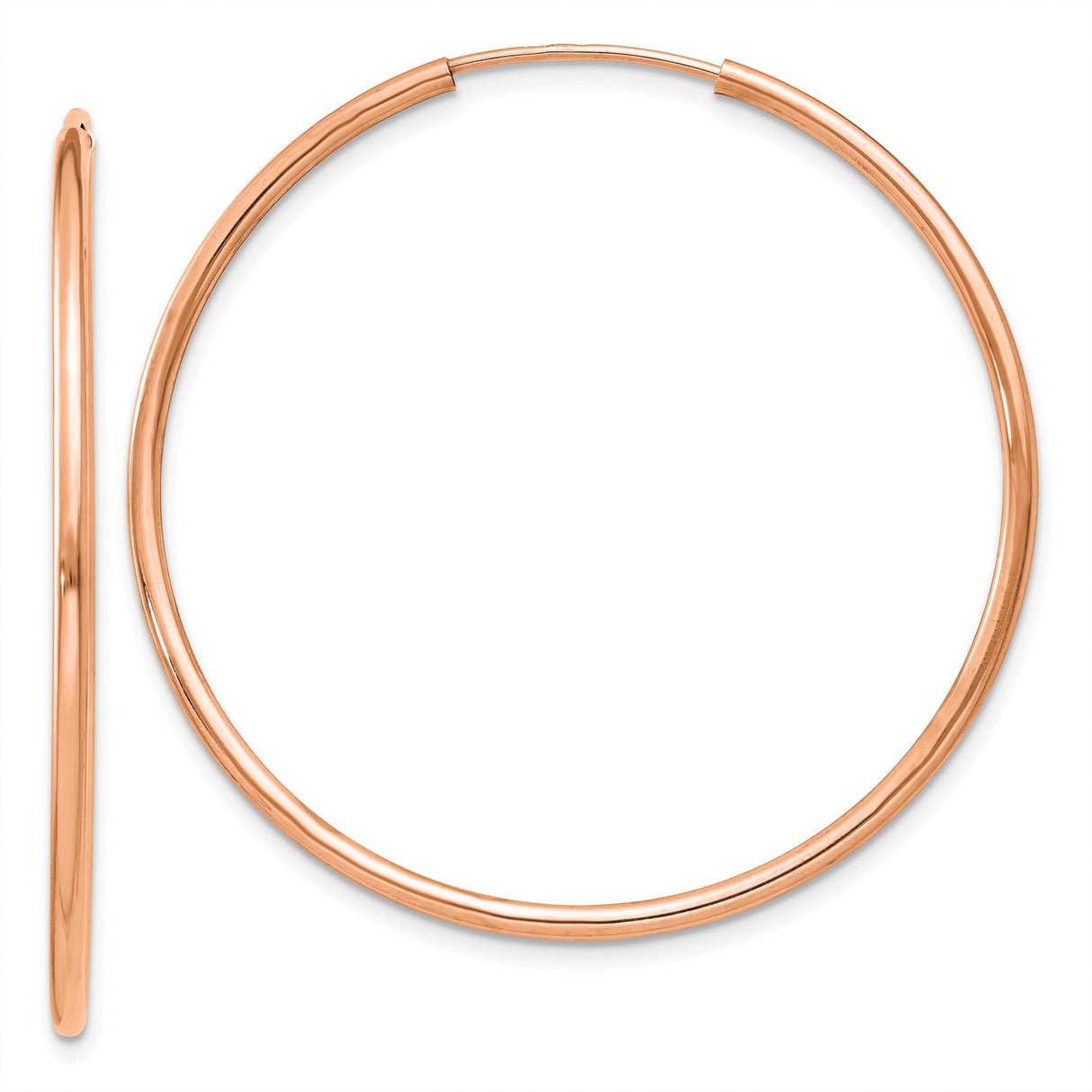 14k Rose Gold Hoop Earrings, Classic Round Polished Lightweight Design for Women