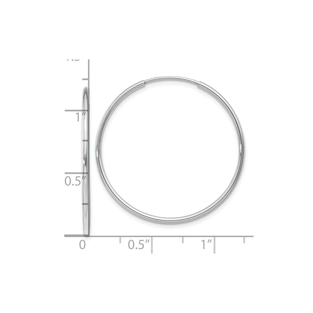 14k White Gold Hoop Earrings, Polished Minimalist Round Design, Secure Latch Closure for Women