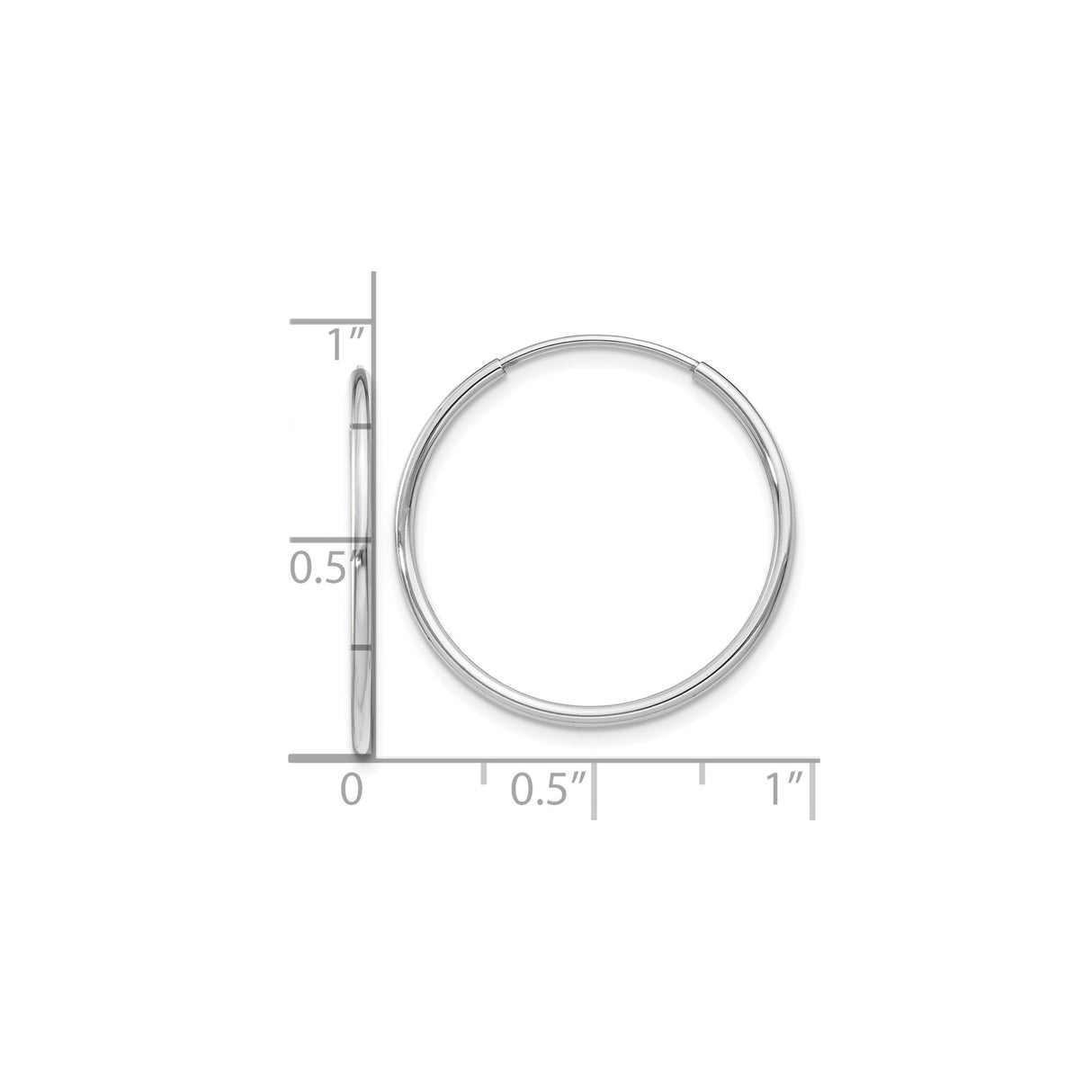 14k White Gold Hoop Earrings, Classic Round Endless Lightweight Polished Jewelry for Women