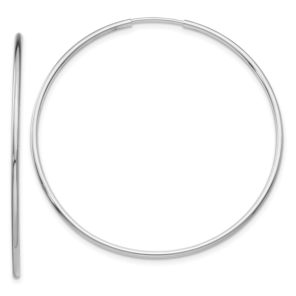 14k White Gold Hoop Earrings, Large Polished Round Minimalist Design for Women