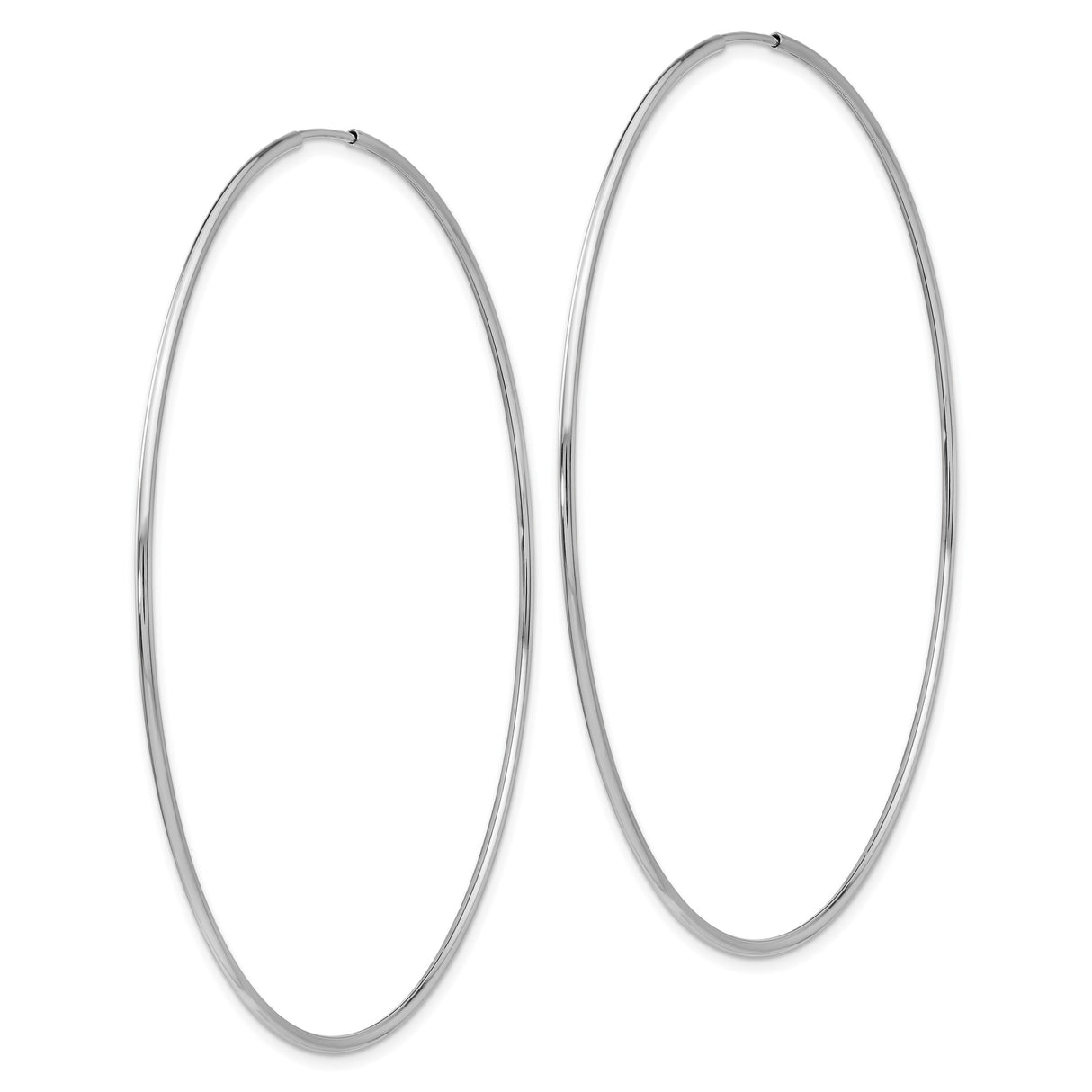 14k White Gold Hoop Earrings, Large High Polish Round Hoops, Sleek Minimalist Design for Women
