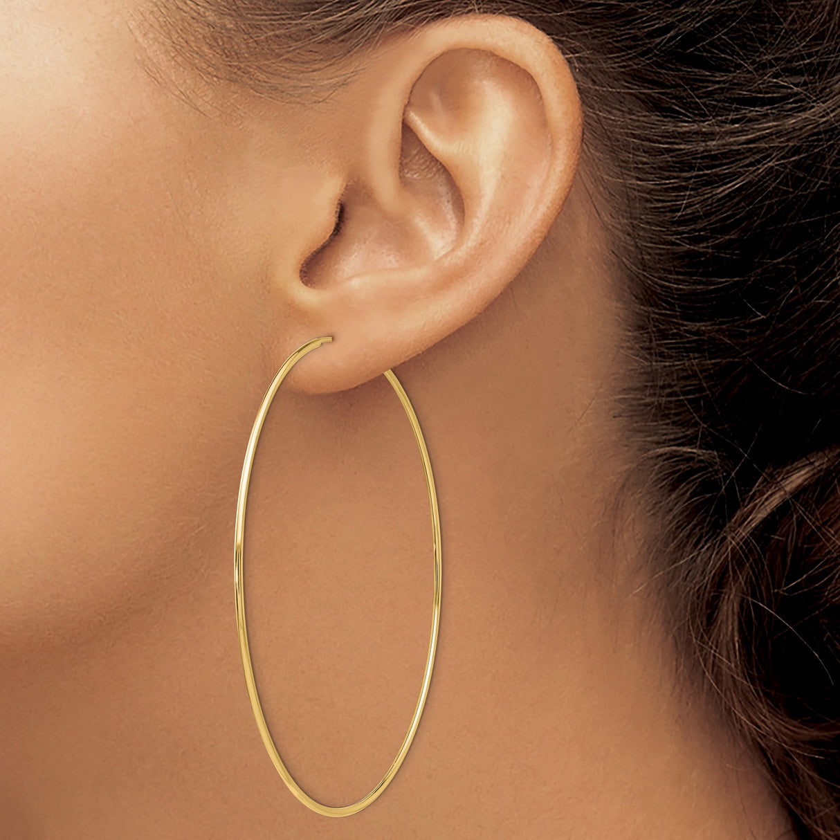 14k Yellow Gold Hoop Earrings, Thin Polished Round Hoops, Lightweight Minimal Design