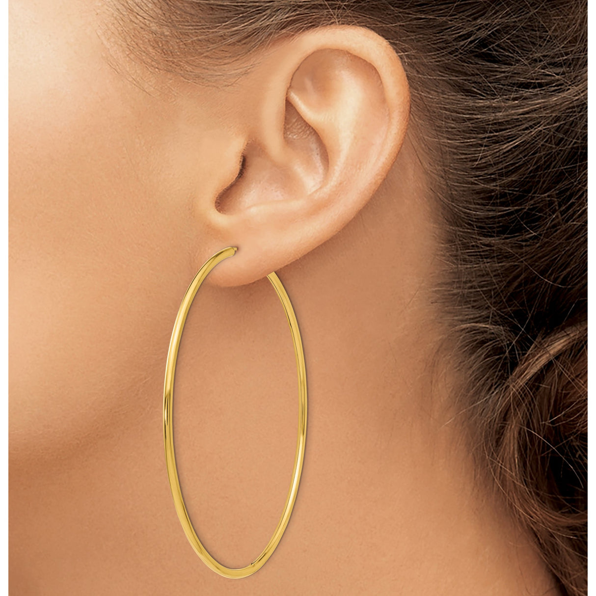 14k Yellow Gold Hoop Earrings, Large Sleek Round Hoops with Polished Finish, Lightweight Design