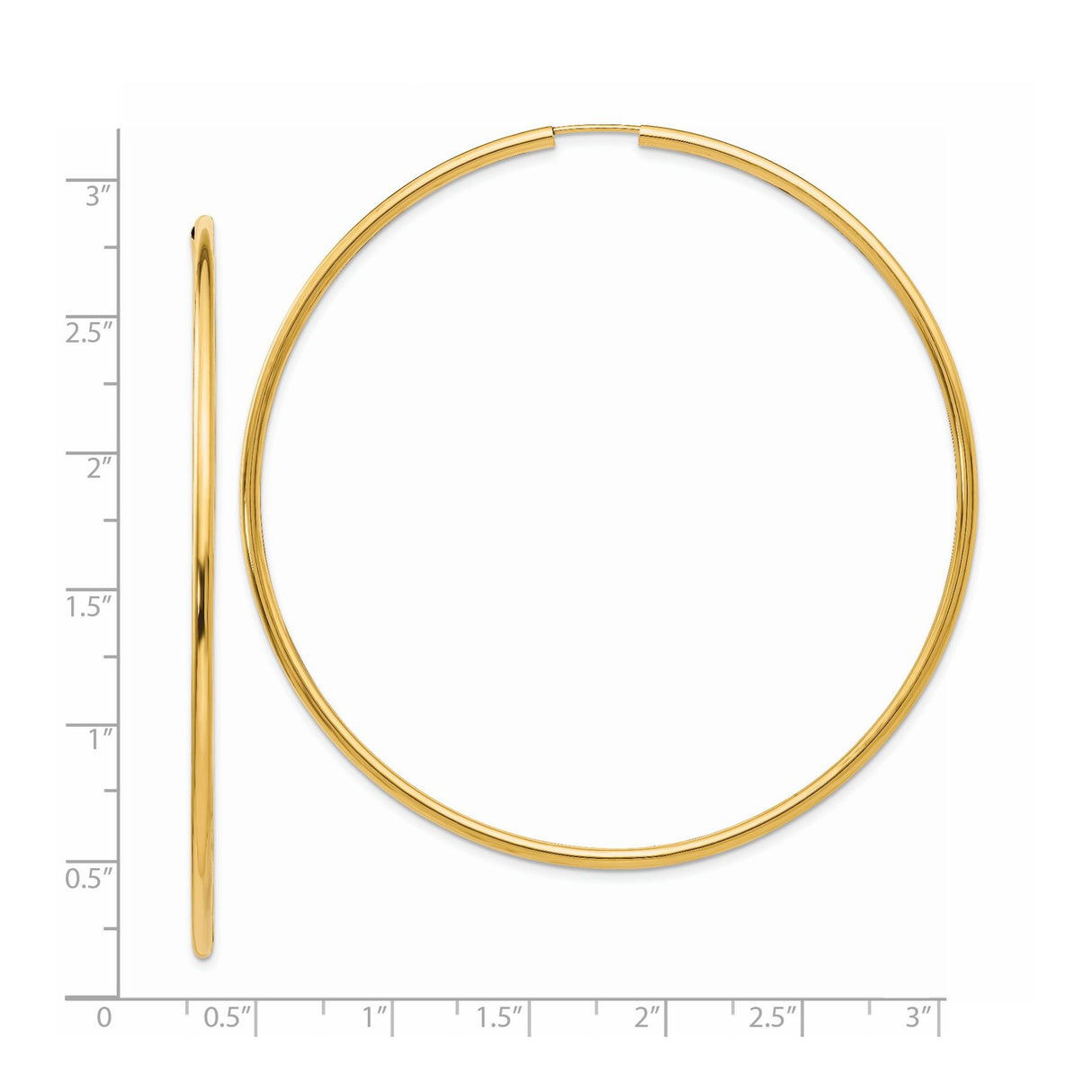 14k Yellow Gold Hoop Earrings, Large Sleek Round Hoops with Polished Finish, Lightweight Design