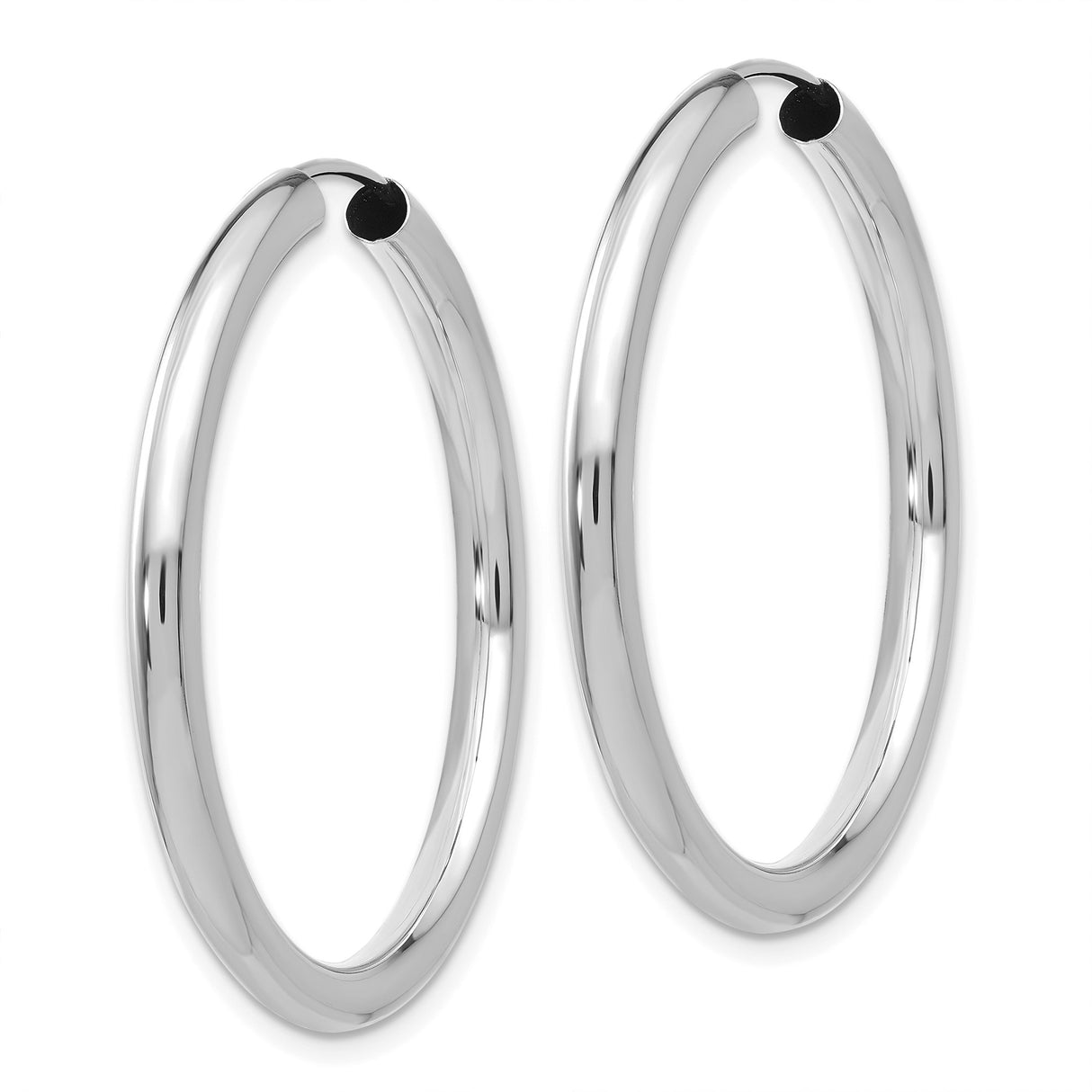 14k White Gold Hoop Earrings, Classic Round Polished Design, Lightweight Minimalist Jewelry