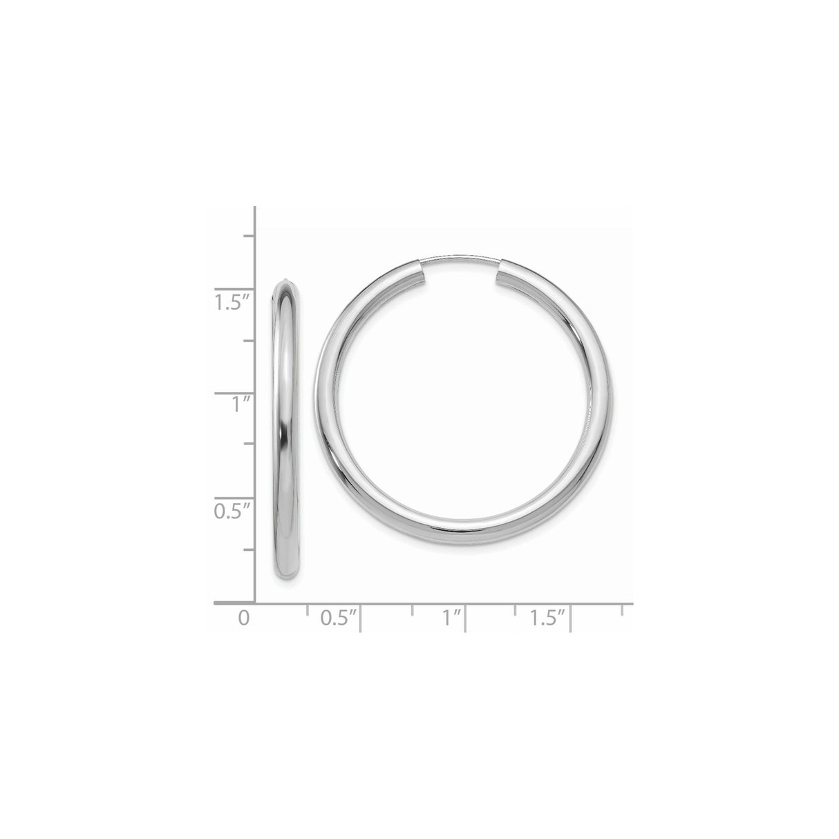 14k White Gold Hoop Earrings, Lightweight Polished Endless Design for Women