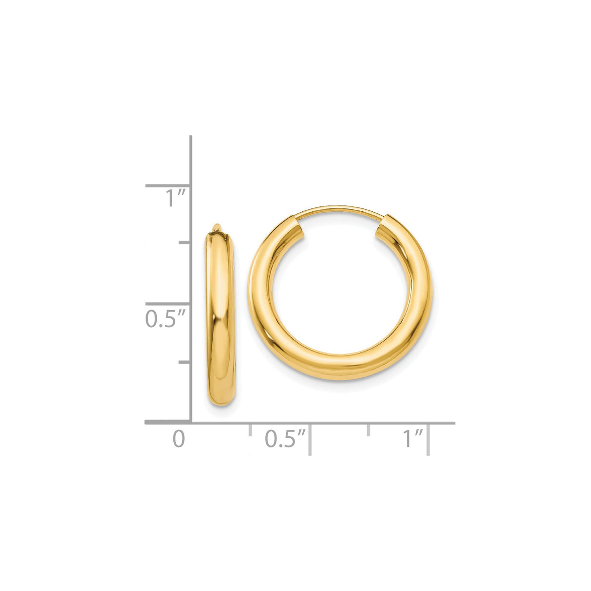 14k Yellow Gold Hoop Earrings, Classic Round Polished Lightweight Tube Design for Women