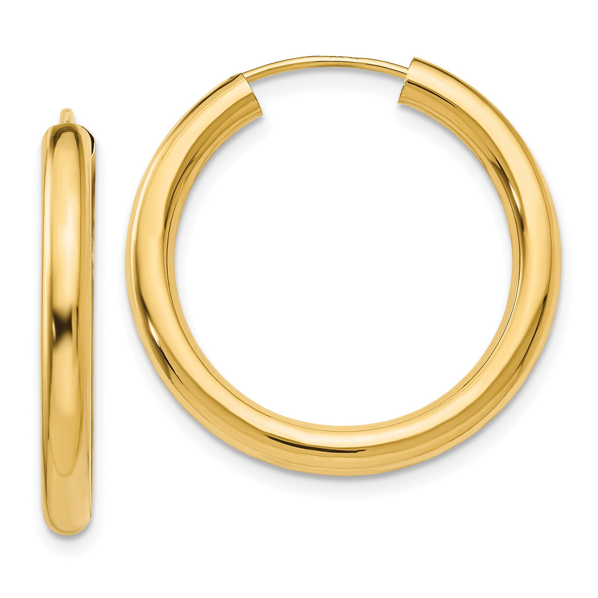 14k Yellow Gold Hoop Earrings, Endless Round Lightweight Design with Smooth High Polish Finish