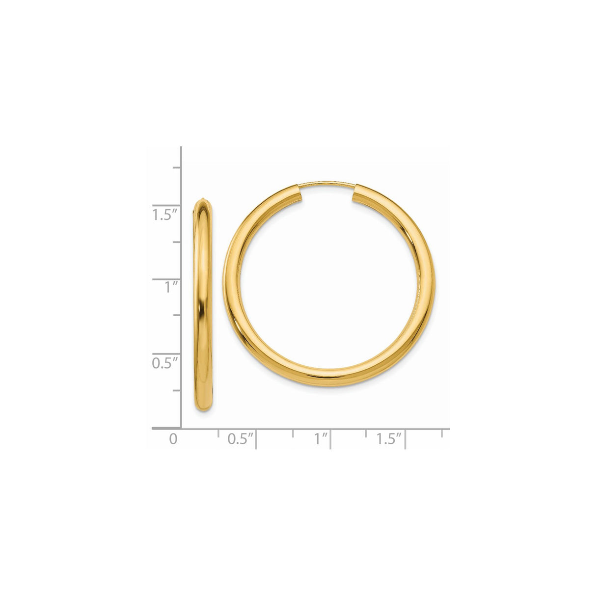 14k Yellow Gold Hoop Earrings, Classic Round Lightweight Tube Design with Polished Finish