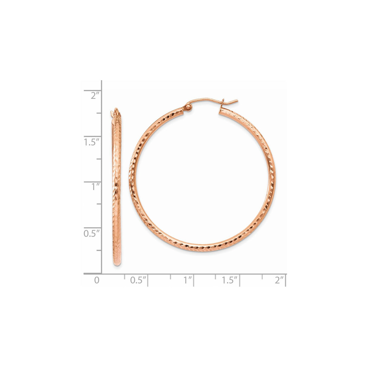 14k Rose Gold Hoop Earrings, Diamond Cut Textured Lightweight Polished Design